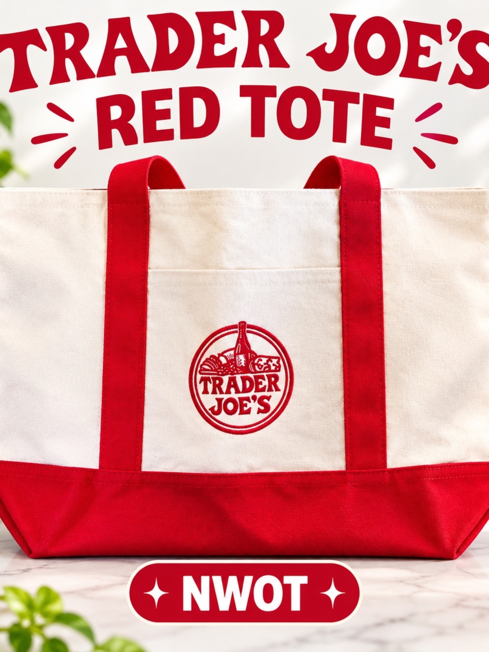 Trader Joe’s Canvas Tote Bag Bundle | Navy NWT + Red NWOT - Picture 8 of 8